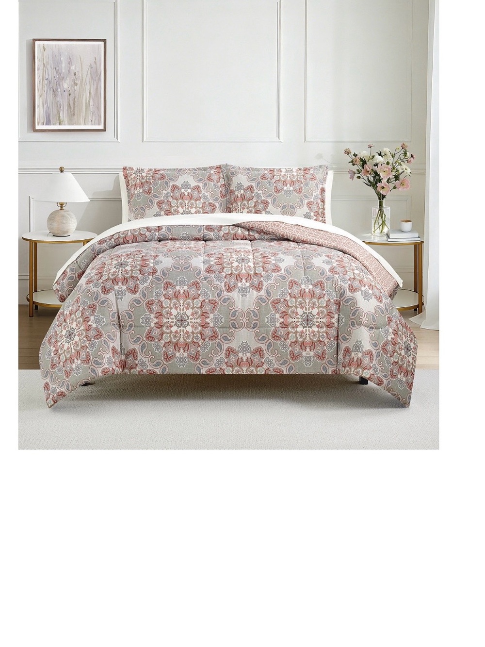 PETRA : Choose Full/Queen or King 3pc Floral Medallion Reversible Comforter Set